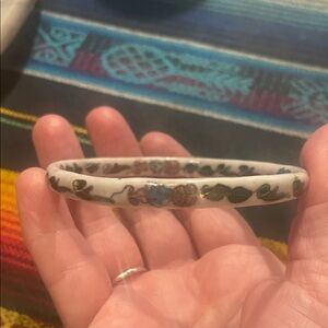 Vintage White Floral Enamel Cloissone Bangle Bracelet, EUC